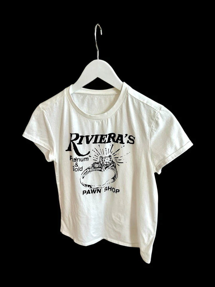 Винтажная женская футболка Rivieras Pawn Shop размер Sm/Med белая Las Vegas - Изображение 3 из 4