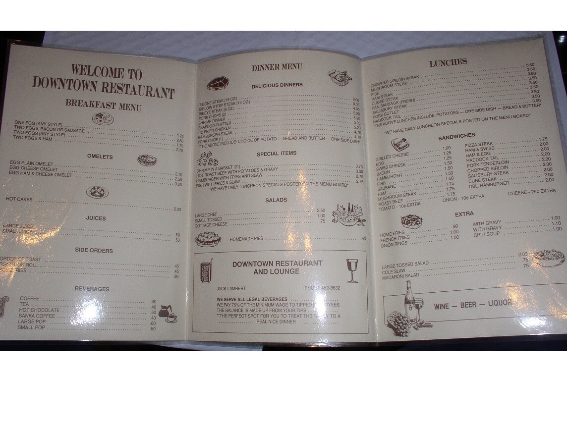 1990'S ZANESVILLE OHIO DOWNTOWN RESTAURANT & LOUNGE MENU VG NICE