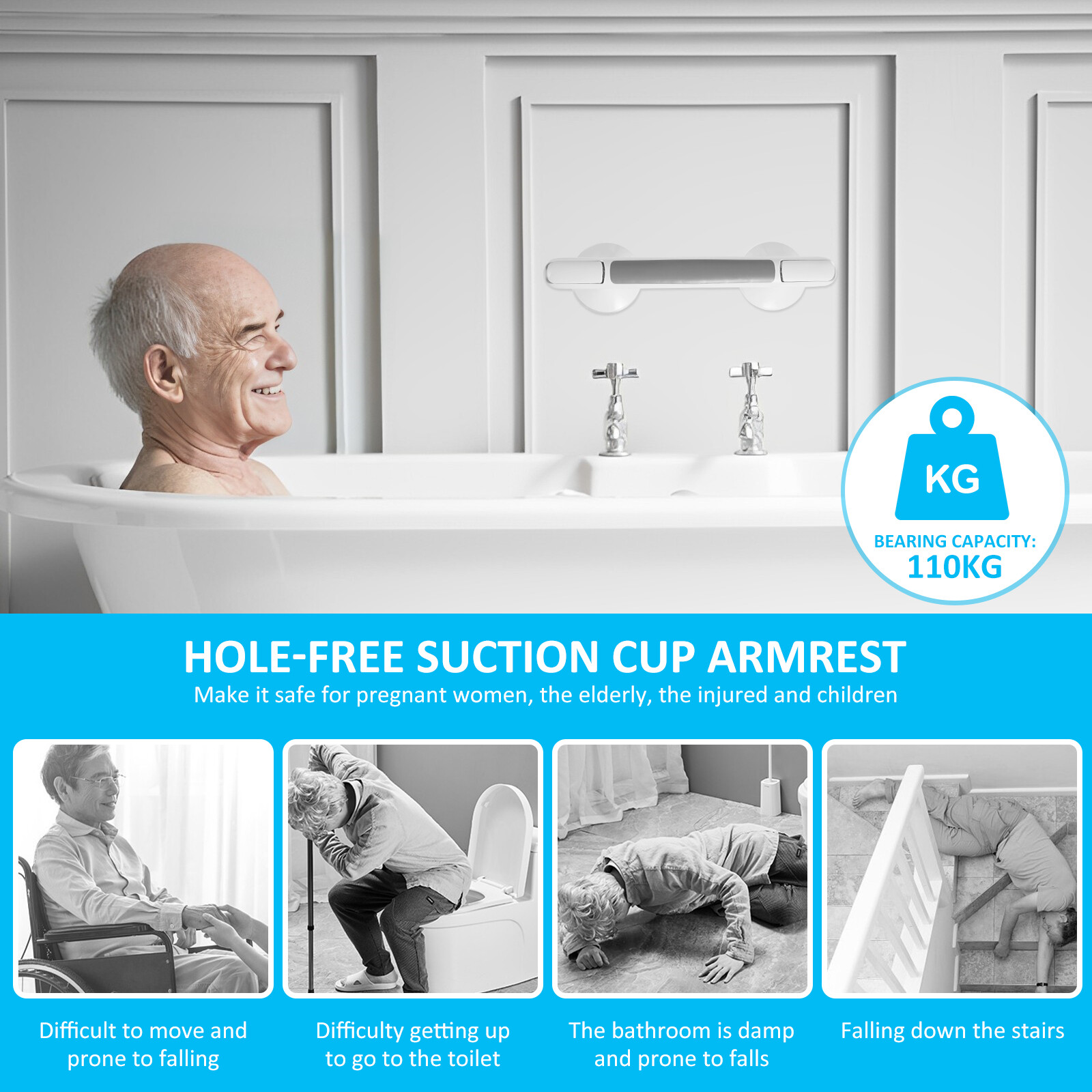 Shower Handle No Drill Shower Grab Bars Nonslip Safety Hand Rail