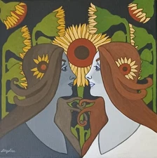 Original Painting Sunflowers and Mirror Acrylics on Canvas