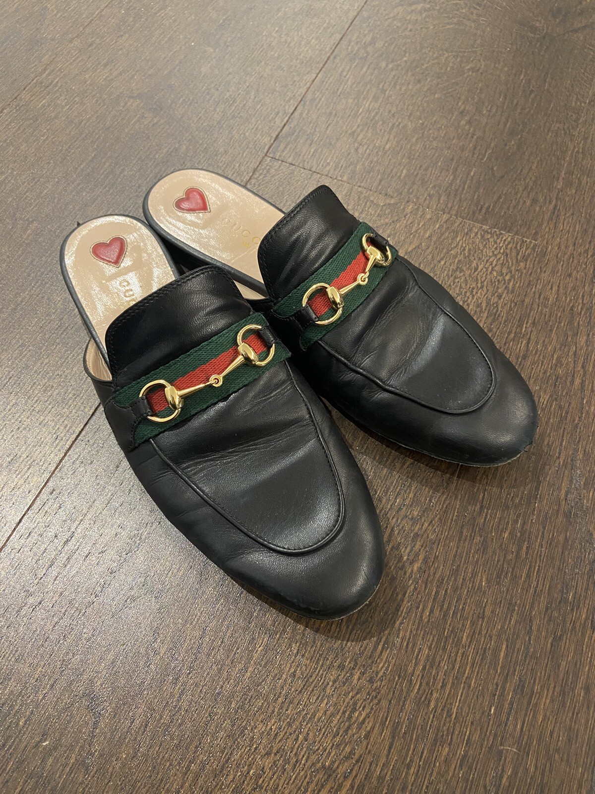GUCCI WOMEN'S PRINCETOWN LEATHER MULES SLIPPER Size 38/ 5 UK