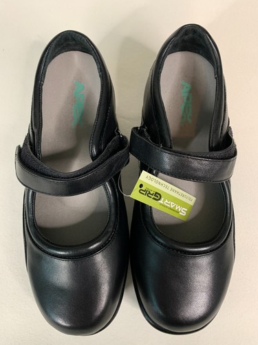 Apex Mary Jane Ambulator Leather Comfort Shoes Black Non Slip Womens 8.5 X-Wide - Picture 2 of 11