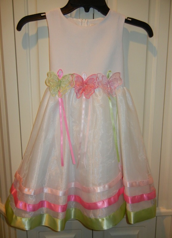 Girl's Rare Editions White Dress with Butterfly/Ribbon Accents Size5 BEAUTIFUL! 