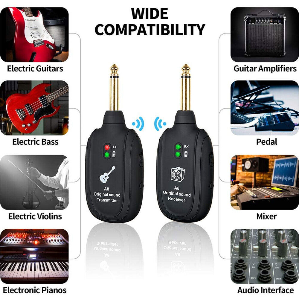Système Sans Fil Guitare UHF A10 - Portée 30 M, Latence <4 Ms - Pour Guitare, Basse, Violon, Clavier - Rechargeable