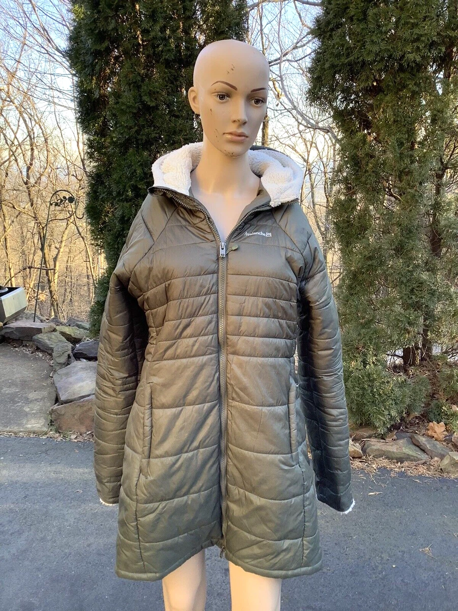 AVALANCHE Olive Green Quilted Lined/Insulated Sherpa HOODED JACKET Women M