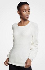 NWT Women's Ann Taylor Winter White Stitched Balloon Sleeve Sweater Sz Large