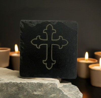 Slate Coaster Gothic Cross Engraved Design Coaster Home Decor Renaissance