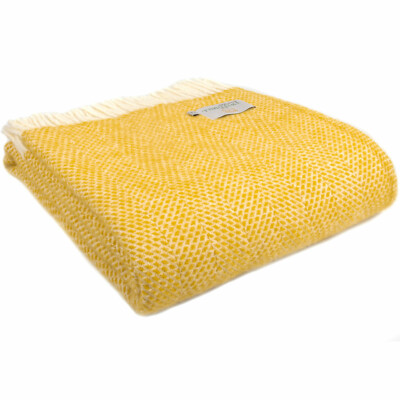 TWEEDMILL TEXTILES 100% Wolle Sofa Decke Teppich BIENENSTOCK GELB WABEN ÜBERWURF