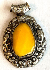 Tibetan Hand Crafted Yellow Jadeite Pendant.  P-7