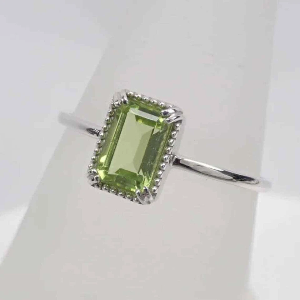Natürlicher Smaragd Schliff Peridot Edelstein Solitär Ring IN 925 Sterlingsilber - Bild 4 von 4