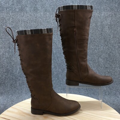 JustFab Boots Womens Elettra Tall Riding Brown Faux Leather