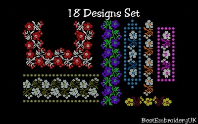 Machine Embroidery Designs 18 Cross Stitch Designs Flower Ornament Borders Ebay