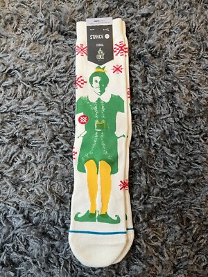 Stance Buddy The Elf Weihnachten Freizeitsocken in Cremeweiß Herren 9-13 neu mit Etikett
