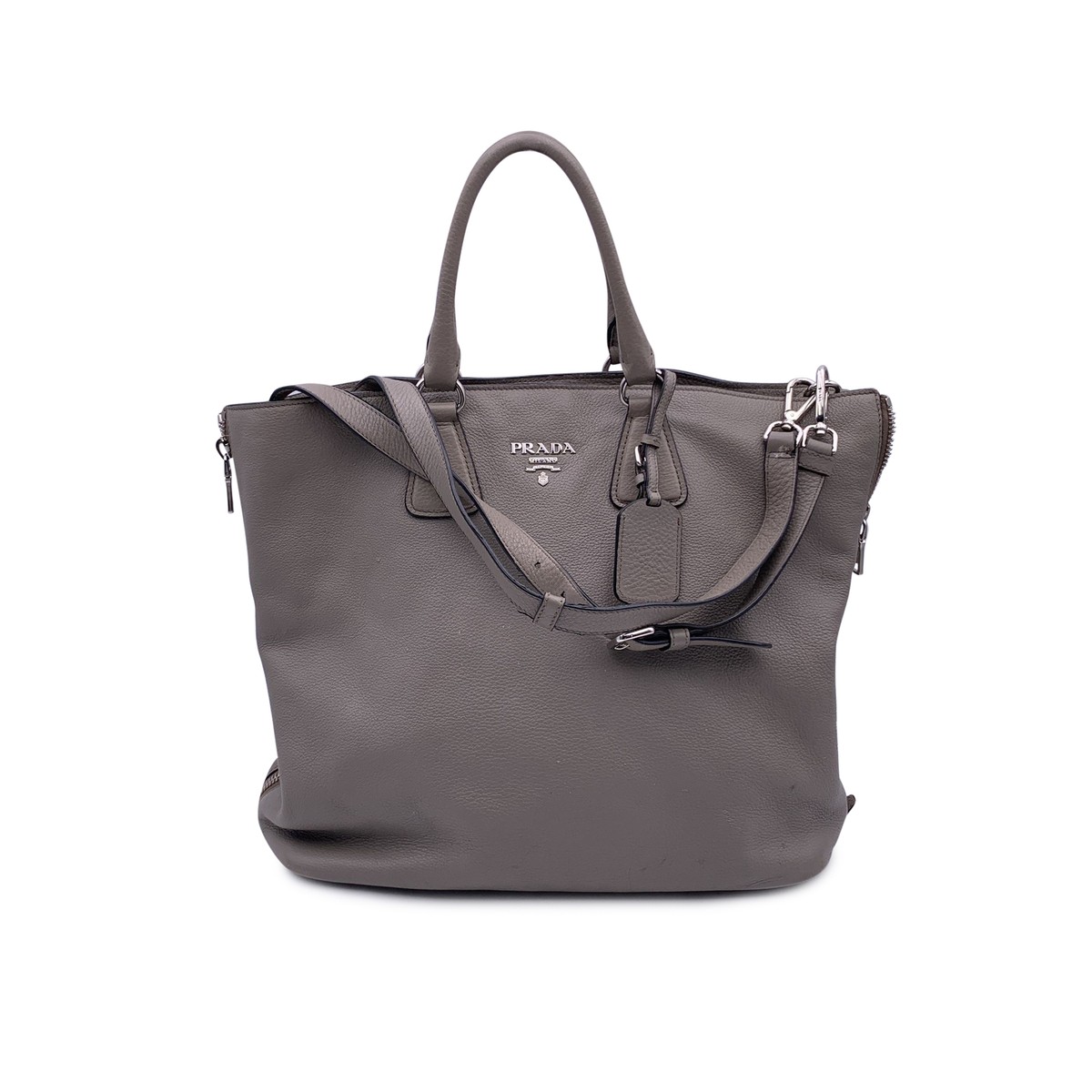 バッグ Vintage Prada Grey Leather Shoulder Bag Prada Crossbody Bag