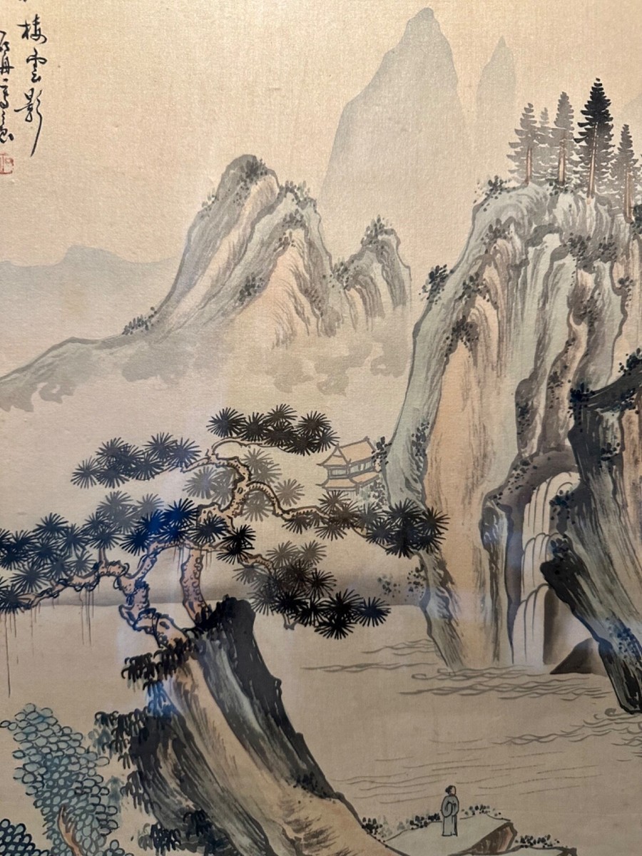 掛画 Antique Chinese Landscape Framed Ink & Colors on Silk