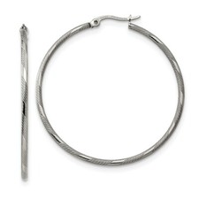 Stainless Steel Polished and Textured Hinged Hoop Earrings