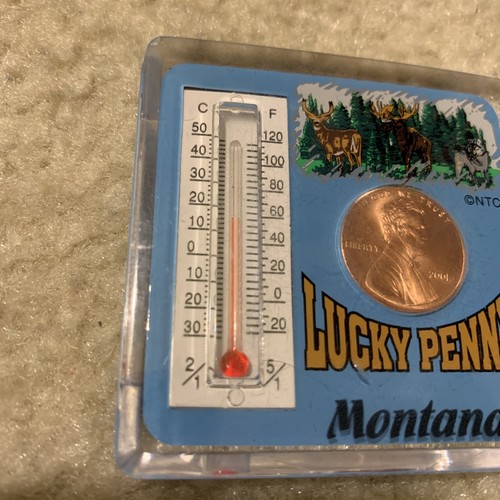 Montana Lucky Penny Thermometer Blue Fridge Magnet Travel Souvenir 2001 Vintage - Picture 7 of 8