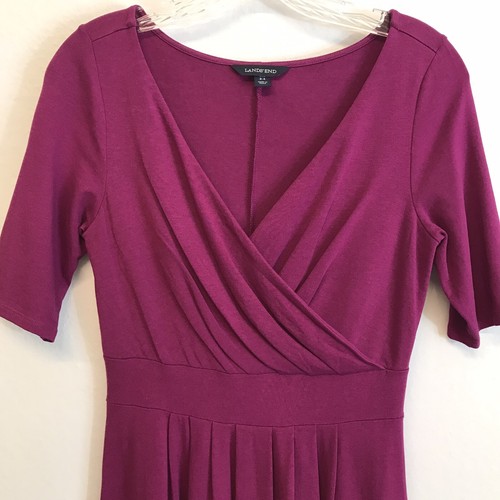 Lands' End Dress Surplice Neckline Fit Flare Women's Size S/2-4 Pink Faux Wrap - Picture 3 of 7