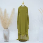 Two Layers Muslim Ramadan Women Large Khimar Hijab Niqab Burqa Tops Kaftan Dress