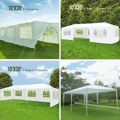 10'x30' Outdoor Canopy Party Wedding Tent White Gazebo Pavilion 5/7/8 SideWalls