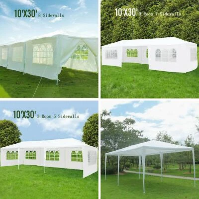 10'x30' Outdoor Canopy Party Wedding Tent White Gazebo Pavilion 5/7/8 SideWalls