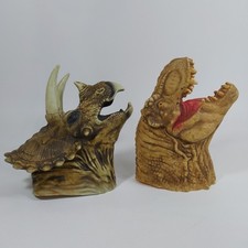 Set of Two T-Rex And Triceratops Dinosaurs Rubber Hand Puppets 9" Realistic