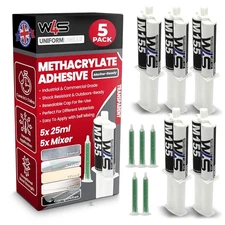 W4S Methacrylate MMA Adhesive Clear 2 Part 1:1 Mix Bond Glue Metal Plastic 25ml