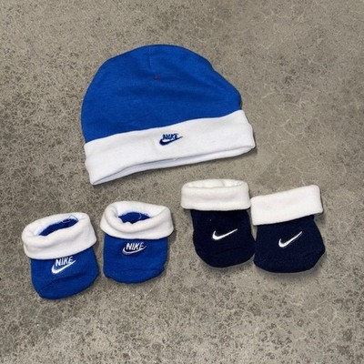 Nike Baby Hat Booties Set 0-6 Months Blue White Infant Accessories