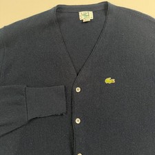 Vintage IZOD Lacoste Cardigan Mens Large Navy Blue 70s 80s V-Neck USA Made