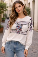 Shirt 20W New Denim 24/7 Blouse woman Long Sleeve White Embroidered