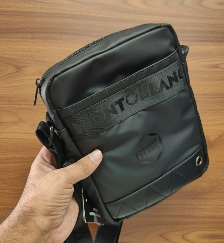 Montblanc Black Crossbody Shoulder Bag For Men - Stylish Small Side Sling Bag - Image 4 of 4