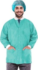 Teal SMS Lab Jackets Snap Front Knit Cuffs Collar 3 Pockets 10 Pack Small 29 in