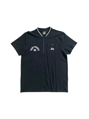 Tour de France Black  Short Sleeve 1/4 Zip Polo Style Shirt Size Medium