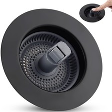 Universal 3 in 1 Kitchen Sink Drain Strainer Stopper Combo, Black Stainless S...