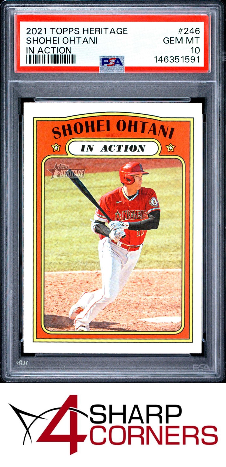 2021 TOPPS HERITAGE IN ACTION #246 SHOHEI OHTANI ANGELS PSA 10