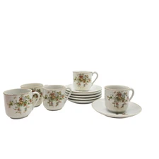Set Of 5 Vintage Made In Japan Tea Cup With Saucers Floral Print 
