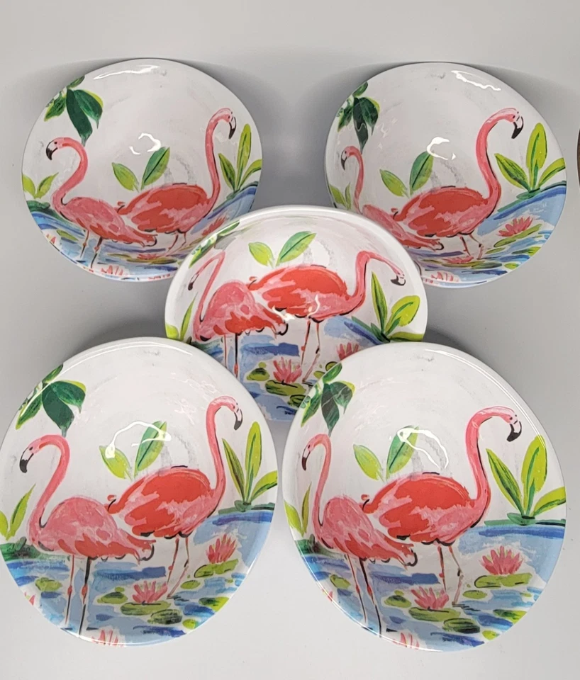 Juego de 7 cuencos de melamina Cynthia Rowley flamenco melamina rosa blanco playa Foto 4 de 4