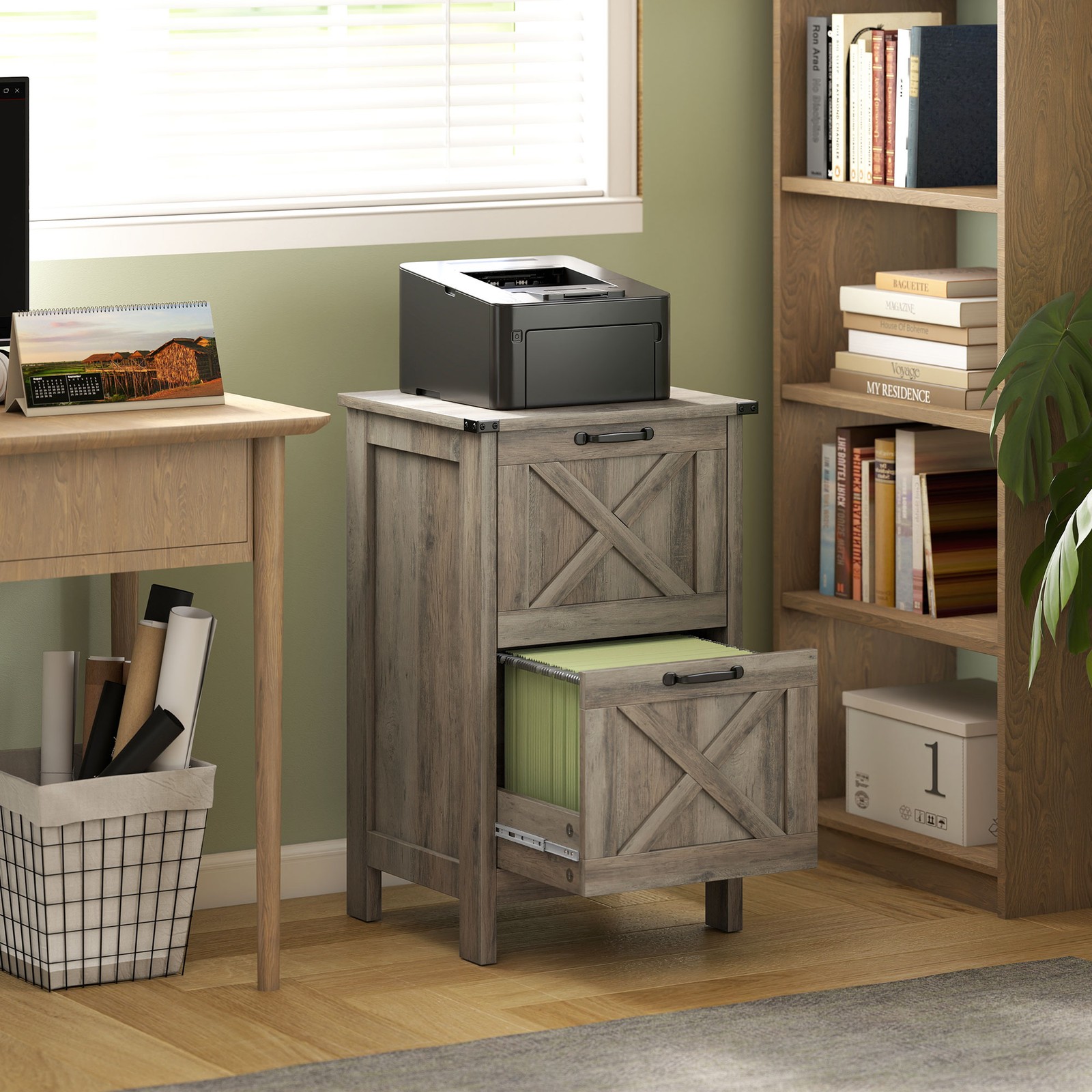 File Cabinet with 2 Drawers Filing Cabinet for A4 Letter Size Distressed Gray