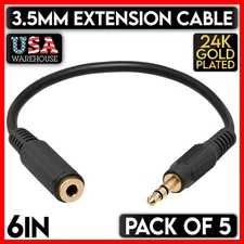 3.5mm Extension Cable 6 inch 1/8" Aux Stereo Audio Headphone Cord 0.5 FT 5 Pack