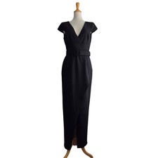 Vince Camuto Belted Evening Dress Black Women's Size 12 Luxury 