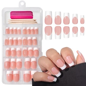 120 Pcs French Tips Press on Nails Medium Square Fake Nails 10 Size White Tip... - Picture 1 of 7