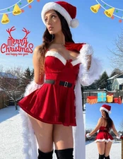 Sexy Santa Lingerie Xmas Dress Babydoll Chemise Velvet Costume Outfit Sleepwear