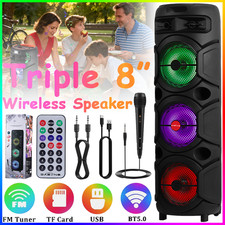 Wireless Portable Bluetooth Party Speaker with 3x8" Woofer Heavy Bass Sound Mic