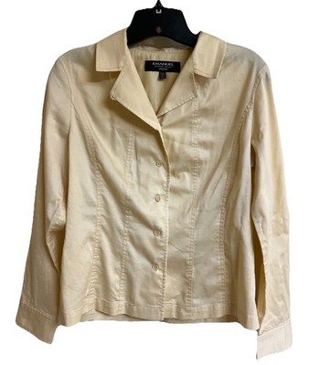 Emanuel Ungaro Women's Petite Pale Yellow Button Down Long Sleeve Top Size 8