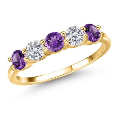 1.29 Ct Purple Amethyst G/H Lab Grown Diamond 18K Yellow Gold Plated Silver Ring