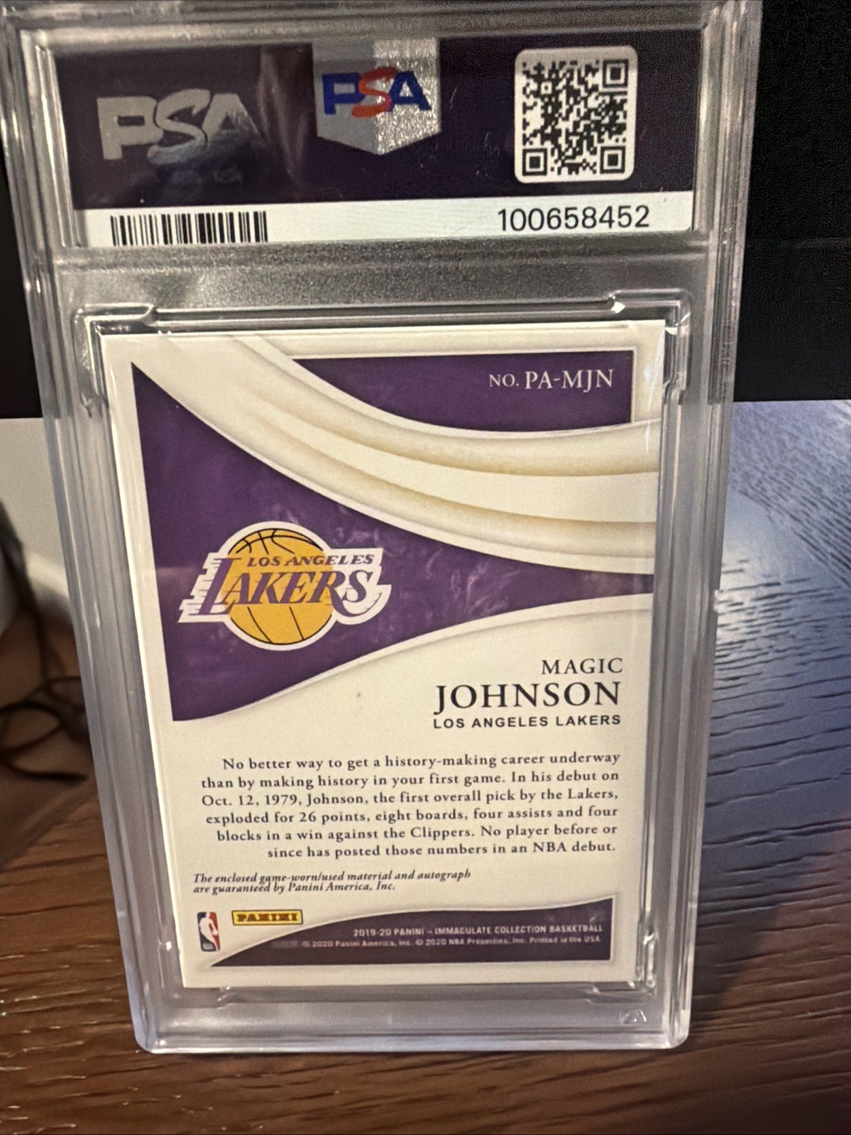 Magic Johnson Panini Immaculate 2019/20 Patch Auto /35 PSA 9 Pop 4 None Higher view 5