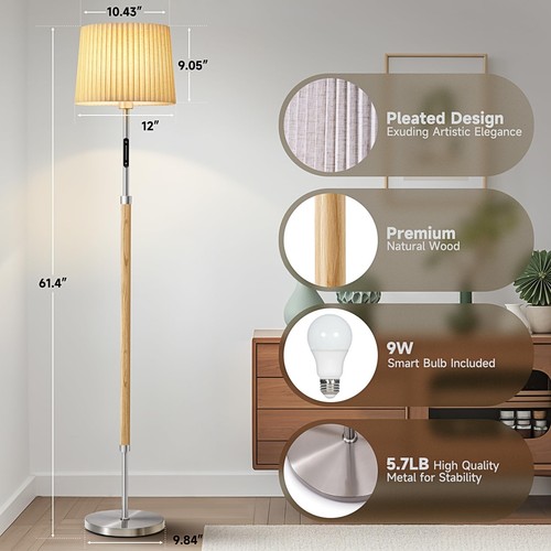 Floor Lamps for Living Room, 61" Natural Wood Floor Lamp with Remote & Touch ... - Picture 4 of 7