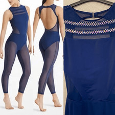 WEISSMAN solo custom Dance Costume unitard jumpsuit blue rhinestone MT11422 SA