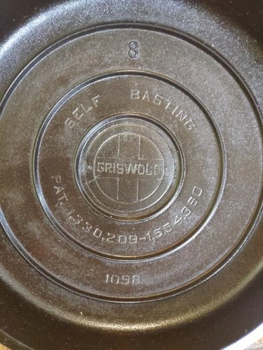 Griswold Cast Iron  Self Basting  Lid Only #8 1098 Restored