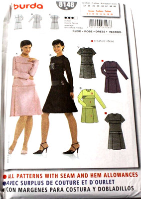 Burda 8148 Misses Dress 6-8-10-12-14-16-18-20 Sewing Pattern in 3 Styles